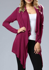 Rose Carmine Irregular Plunging Neckline Long Sleeve Coat