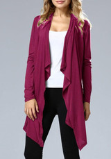 Rose Carmine Irregular Plunging Neckline Long Sleeve Coat