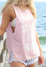 Pink Monogram Hollow-out Round Neck Fashion Cotton T-Shirt