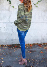 Camouflage Print Round Neck Long Sleeve Pullover Fashion Sweatshirt