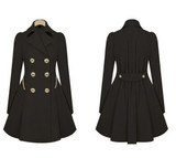 Black Pockets Peplum Tailored Collar Double Breasted Trench Pea Coat