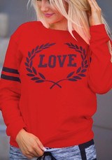 Red Letter Print Round Neck Long Sleeve Casual Pullover Sweatshirt