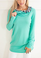 Green Leopard Print Hooded Long Sleeve Fashion Pullover Sweatshirt