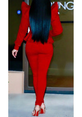 Red Ruffle Zipper Peplum Falbala Formal Elegant Cardigan Coat