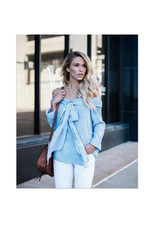 Blue Striped Bow Boat Neck Fashion Polyester Blouse