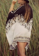 Black Floral Boho Beach Kimono Cover Up Long Sleeve Smock Bohemian Cardigan Coat