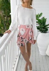 White Ruffle Round Neck Long Sleeve Sweet Blouse