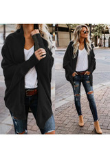 Black Plain Irregular Long Sleeve Casual Cardigan Sweater