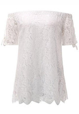 White Lace Off Shoulder Backless Plus Size Sweet Going out Blouse White Lace Off Shoulder Backless Plus Size Sweet Going out Blouse