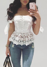 White Lace Cut Out Bow Off Shoulder Backless Sweet Blouse