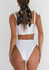 White Bandeau Lace-up Spaghetti Strap Backless Two Piece Beachwear Casual Swimwear