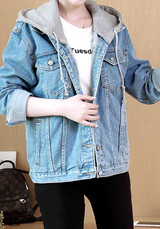 Blue Buttons Pockets Drawstring Turndown Collar Boyfriend Casual Cardigan Coat