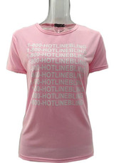 Pink Monogram Print Round Neck Short Sleeve Sweet T-Shirt