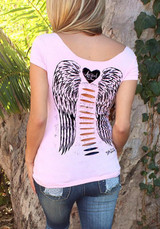 Pink Floral Print Cut Out V-neck Short Sleeve T-Shirt