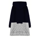 Navy Blue Patchwork Pockets Hooded Zipper Long Sleeve Fashion Coat