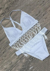 White Condole Belt Tassel 2-in-1 V-neck Fashion Swimwear