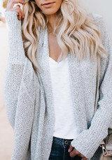 Grey Irregular High-low Oversize Going out Casual Cardigan Sweater
