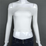 White Off Shoulder Boat Neck Fashion Cotton Crop T-Shirt