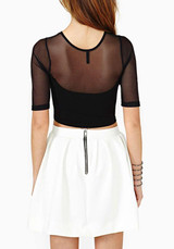 Black Patchwork Grenadine Elbow Sleeve Slim Blouse