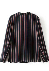 Black Striped Print Pockets Turndown Collar Outfit Office Worker Blazer