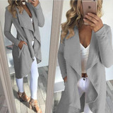 Grey Pockets Irregular Turndown Collar Long Sleeve Casual Coat