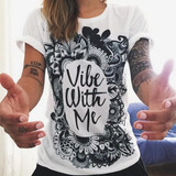 White Slogan Print Round Neck Short Sleeve Plus Size Casual T-shirt