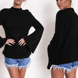 Black Round Neck Long Sleeve Fashion Pullover Sweater