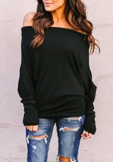 Black Off Shoulder Backless Going out Casual T-Shirt Black Off Shoulder Backless Going out Casual T-Shirt