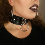 Blackmeoww Goth Women Handmade Leather O-ring Choker - Black One Size