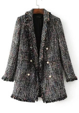 Grey Draped Beading Turndown Collar Long Sleeve Fashion Coat