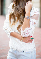 White Patchwork Lace Embroidery Long Sleeve Elegant Blouse