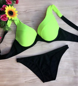 Black Patchwork Condole Belt Polyester Swimwear