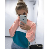 Multicolor Patchwork Round Neck Fashion Pullover Sweatshirt