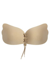 Apricot Drawstring Strapless Self-Adhesive Push Up Invisible Breast Petals V-neck Bra
