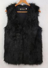 Black Irregular Faux Fur Vest Plus Size Sleeveless Fashion Coat