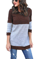 Brown Striped Print Round Neck Long Sleeve Fashion T-Shirt Brown Striped Print Round Neck Long Sleeve Fashion T-Shirt