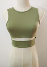 Army Green Cut Out Round Neck Slim Vest