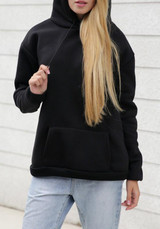 Black Letter Pockets Drawstring Long Sleeve Casual Hooded Sweatshirt