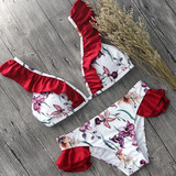 White Floral Cascading Ruffle Tie Back Two Piece Bikini Swimming Suit