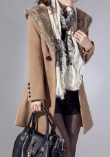 Camel Pockets Belt Hooded Plunging Neckline Long Sleeve Cardigan Coat