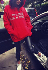 Red Monogram Print Pockets Drawstring Christmas Hooded Casual Pullover Sweatshirt