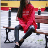 Red Monogram Print Pockets Drawstring Christmas Hooded Casual Pullover Sweatshirt