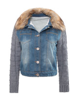 Casual Fur Collar Single Breasted Patchwork Ripped coat