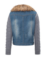 Casual Fur Collar Single Breasted Patchwork Ripped coat