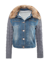 Casual Fur Collar Single Breasted Patchwork Ripped coat