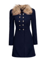 Casual Fur Collar Pockets Double Breasted Plain Coat