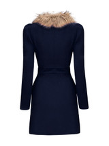 Casual Fur Collar Pockets Double Breasted Plain Coat