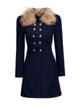 Casual Fur Collar Pockets Double Breasted Plain Coat