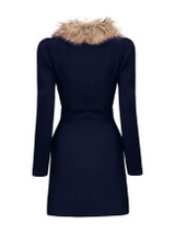 Casual Fur Collar Pockets Double Breasted Plain Coat