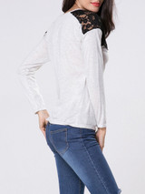 Casual Crew Neck Patchwork Hollow Out Sweatshirt